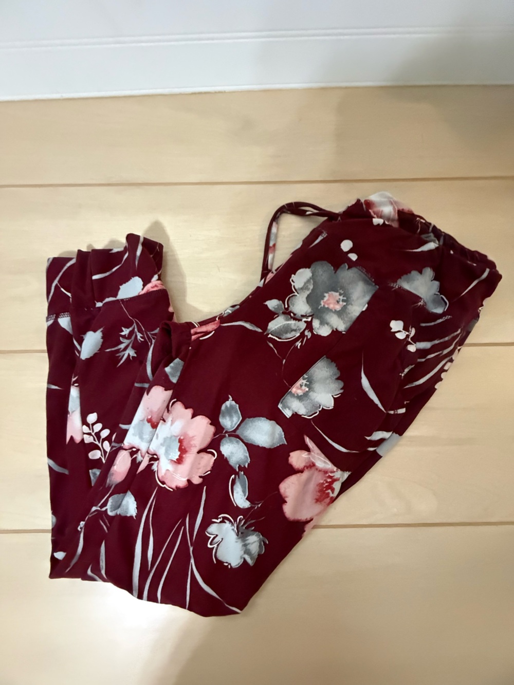 Burgundy Floral Joggers Loggers Grace and Lace Summer Weight Large